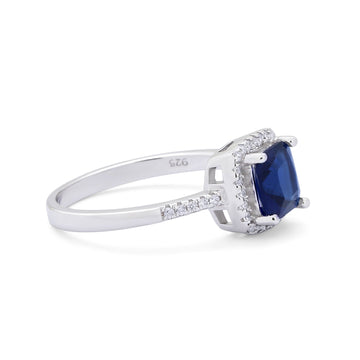 Princess Cut Wedding Ring Round Simulated Blue Sapphire CZ 925 Sterling Silver